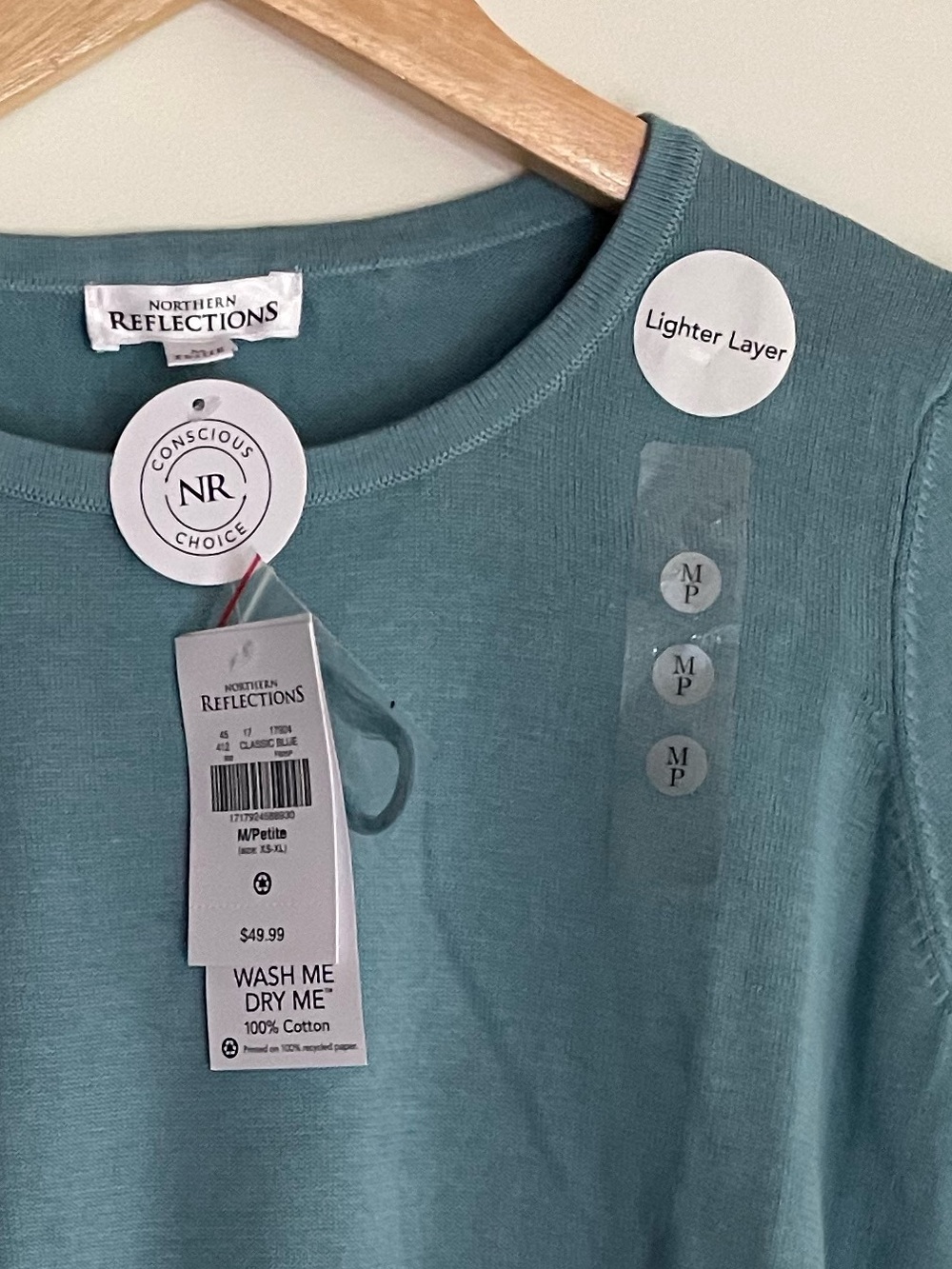 Northern Reflections 100% organic cotton Long-Sleeve Crewneck in Teal Blue